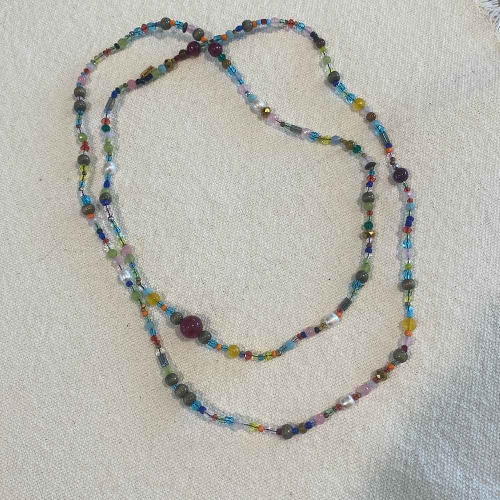 Natural Life - Boho Glass & Pearl Beaded Necklace - Multicolor NWOT